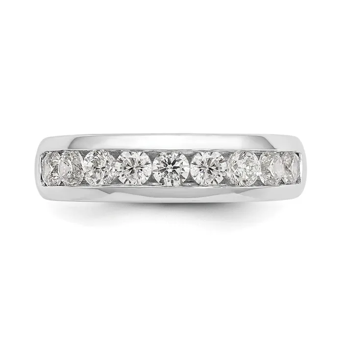 Rings goldiaca 14K White Gold 9Stone Real Diamond Channel Band