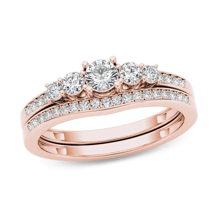 Rings Goldiacom 12 CT TW Diamond Five Stone Bridal Engagement Ring Set in 14K Rose Gold Rings Goldiacom 12 CT TW Diamond Five Stone Bridal Engagement Ring Set in 14K Rose Gold