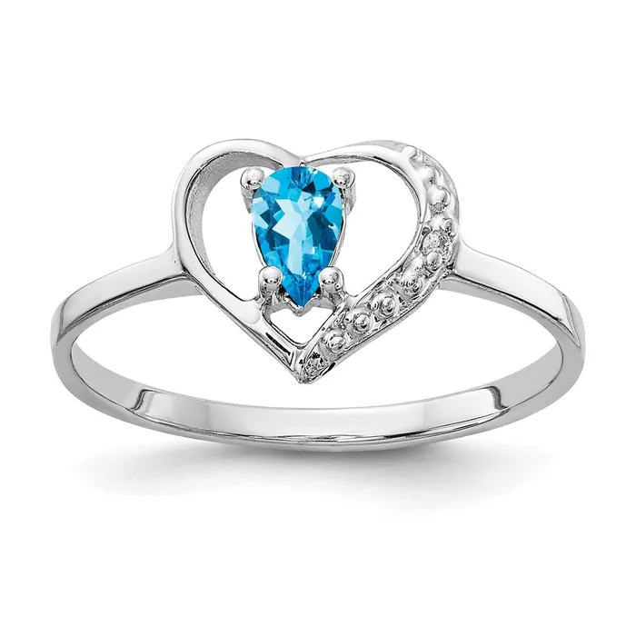 Rings Goldiacom 14k White Gold 5x3mm Pear Blue Topaz AAA Real Diamond ring