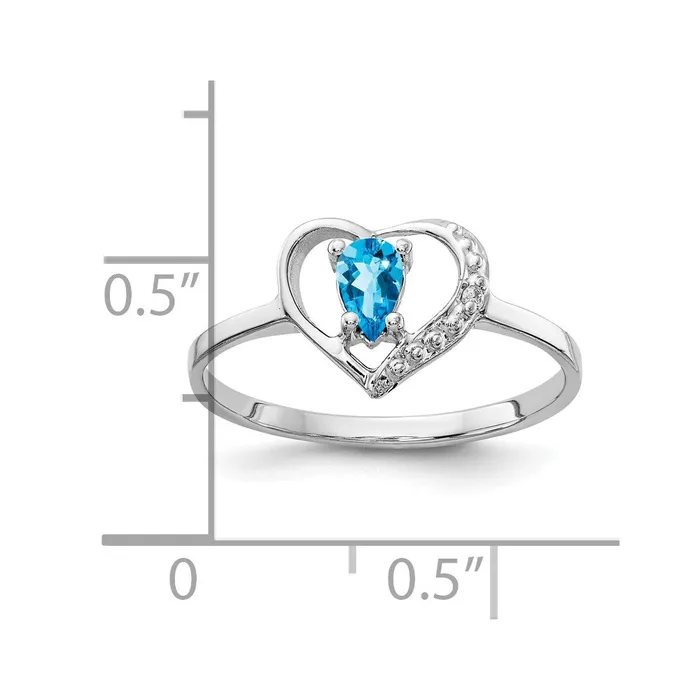 Rings Goldiacom 14k White Gold 5x3mm Pear Blue Topaz AAA Real Diamond ring