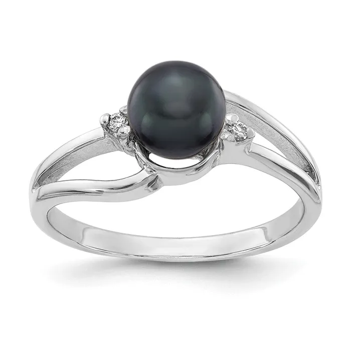 Rings Goldiacom 14k White Gold 6mm Black FW Cultured Pearl A Real Diamond ring Rings Goldiacom 14k White Gold 6mm Black FW Cultured Pearl A Real Diamond ring