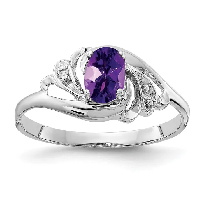 Rings Goldiacom 14k White Gold 6x4mm Oval Amethyst Checker AA Real Diamond ring Rings Goldiacom 14k White Gold 6x4mm Oval Amethyst Checker AA Real Diamond ring