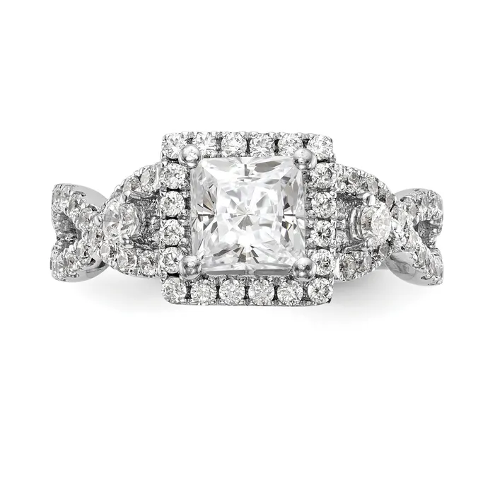 Rings Goldiacom 14K White Gold Diamond Princess CZ Cushion Halo Engagement Ring
