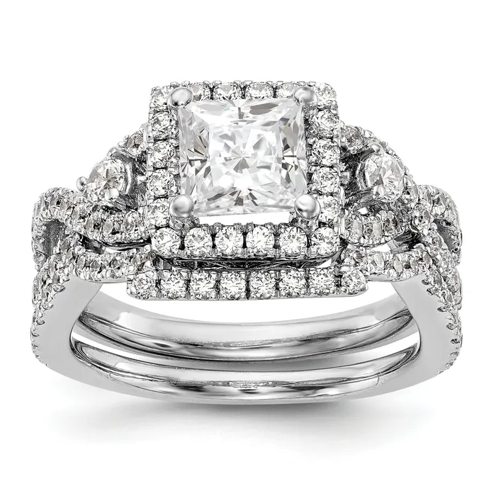 Rings Goldiacom 14K White Gold Diamond Princess CZ Cushion Halo Engagement Ring