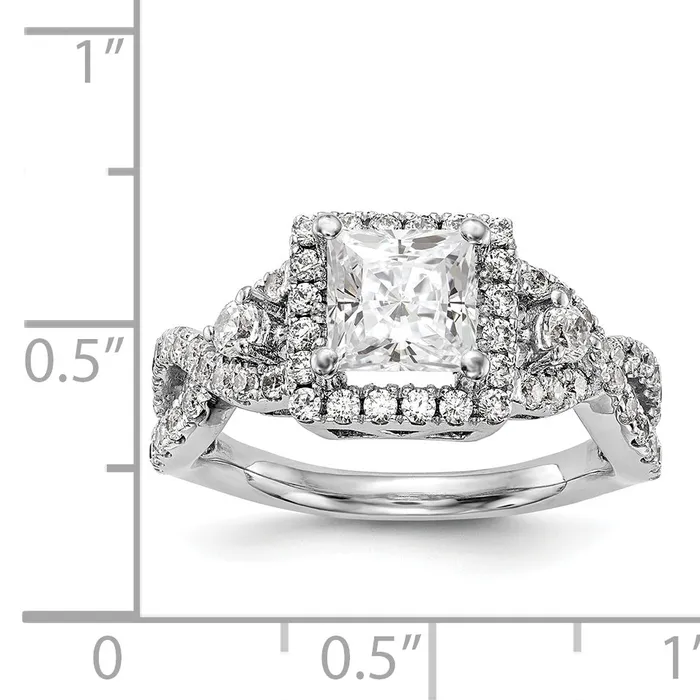 Rings Goldiacom 14K White Gold Diamond Princess CZ Cushion Halo Engagement Ring