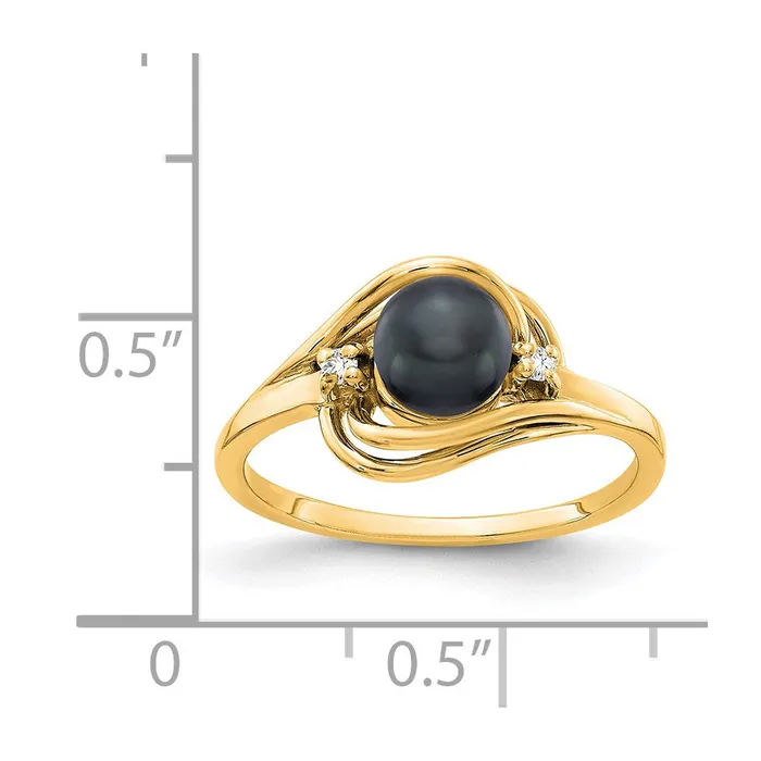 Rings Goldiacom 14K Yellow Gold 55mm Black FW Cultured Pearl AA Real Diamond ring
