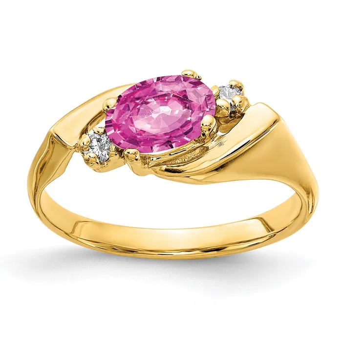Rings Goldiacom 14K Yellow Gold 7x5mm Oval Pink Sapphire AAA Real Diamond ring Rings Goldiacom 14K Yellow Gold 7x5mm Oval Pink Sapphire AAA Real Diamond ring