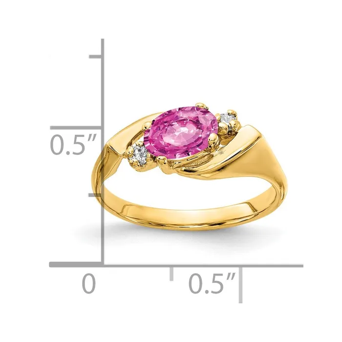 Rings Goldiacom 14K Yellow Gold 7x5mm Oval Pink Sapphire AAA Real Diamond ring