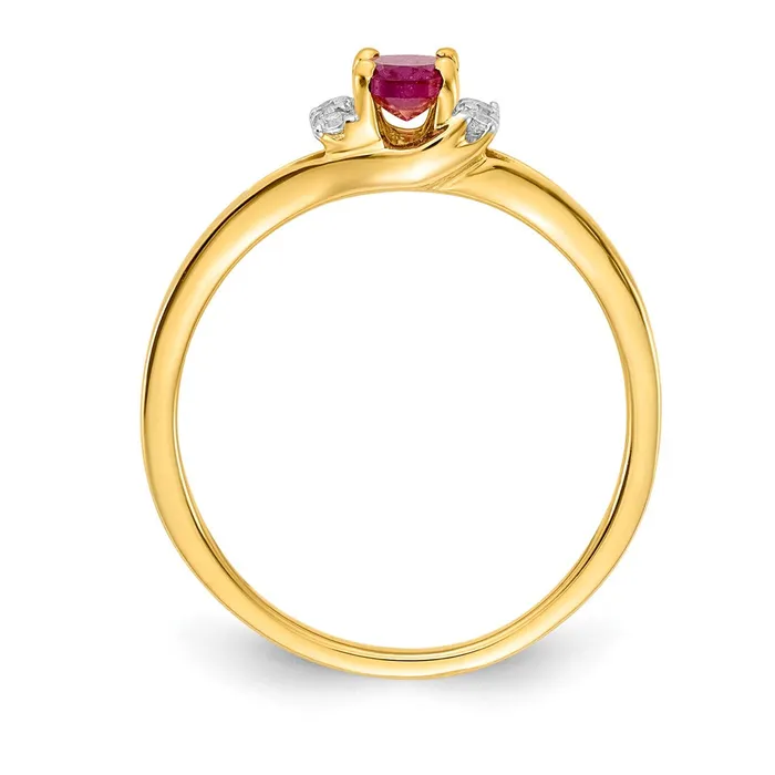 Rings Goldiacom 14K Yellow Gold Real Diamond and Oval Ruby Ring