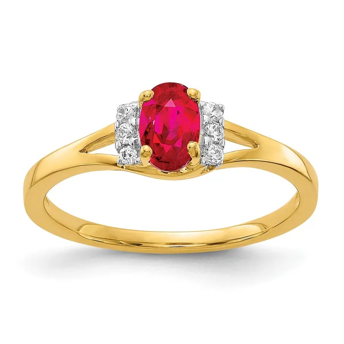 Rings Goldiacom 14K Yellow Gold Real Diamond and Oval Ruby Ring
