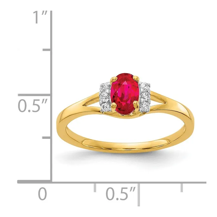 Rings Goldiacom 14K Yellow Gold Real Diamond and Oval Ruby Ring