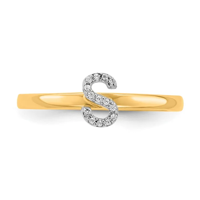 Rings Goldiacom 14k Yellow Gold Real Diamond Initial S Ring