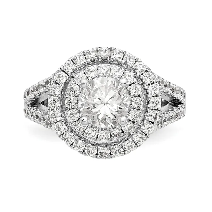 Rings Goldiacom 14KW Round Simulated Diamond Double Halo Engagement Ring