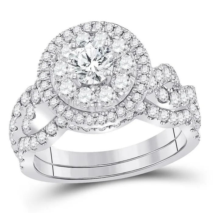 Rings Goldiacom 2 Ct Real Diamond Halo Engagement Wedding Bridal Ring Set in 14K White Gold Rings Goldiacom 2 Ct Real Diamond Halo Engagement Wedding Bridal Ring Set in 14K White Gold