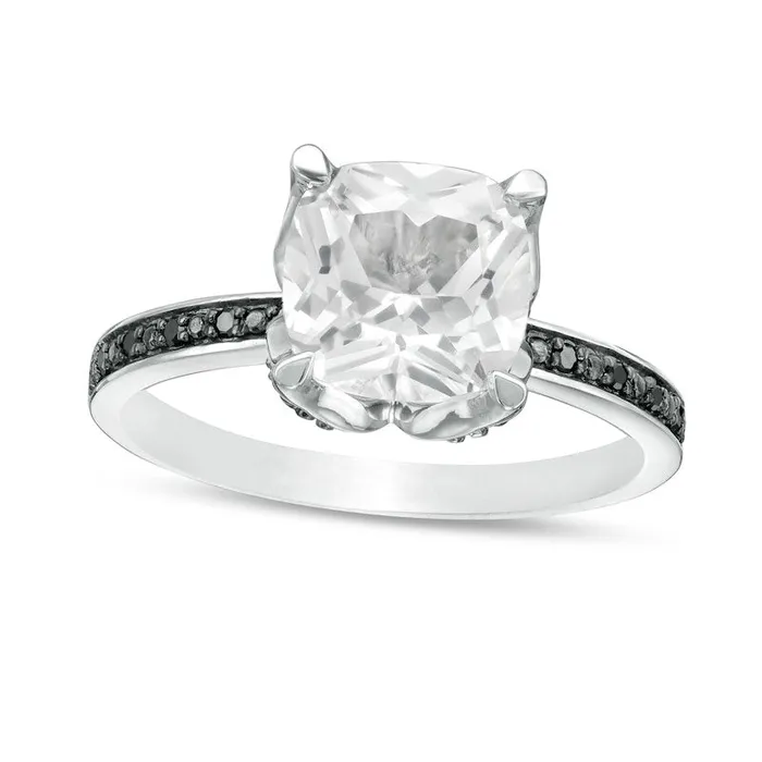 Rings Goldia CushionCut LabCreated White Sapphire and 005 CT TW Enhanced Black Diamond Flower Engagement Ring in Solid 10K White Gold Rings Goldia CushionCut LabCreated White Sapphire and 005 CT TW Enhanced Black Diamond Flower Engagement Ring in Solid 10K White Gold