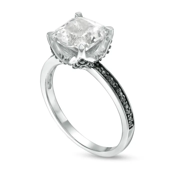 Rings Goldia CushionCut LabCreated White Sapphire and 005 CT TW Enhanced Black Diamond Flower Engagement Ring in Solid 10K White Gold Rings Goldia CushionCut LabCreated White Sapphire and 005 CT TW Enhanced Black Diamond Flower Engagement Ring in Solid 10K White Gold