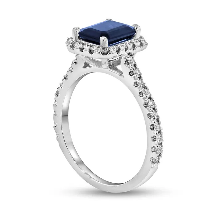 Rings Goldia EmeraldCut Blue Sapphire and 038 CT TW Natural Diamond Frame Ring in Solid 14K White Gold Rings Goldia EmeraldCut Blue Sapphire and 038 CT TW Natural Diamond Frame Ring in Solid 14K White Gold