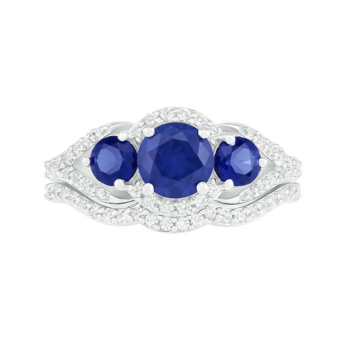 Rings Goldia LabCreated Blue and White Sapphire Frame Three Stone Split Shank Bridal Engagement Ring Set in Sterling Silver Rings Goldia LabCreated Blue and White Sapphire Frame Three Stone Split Shank Bridal Engagement Ring Set in Sterling Silver