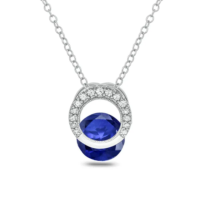 Rings Goldia LabCreated Blue Sapphire and 01 CT TW Diamond Milgrain Open Circle ClipStyle Pendant in Sterling Silver Rings Goldia LabCreated Blue Sapphire and 01 CT TW Diamond Milgrain Open Circle ClipStyle Pendant in Sterling Silver
