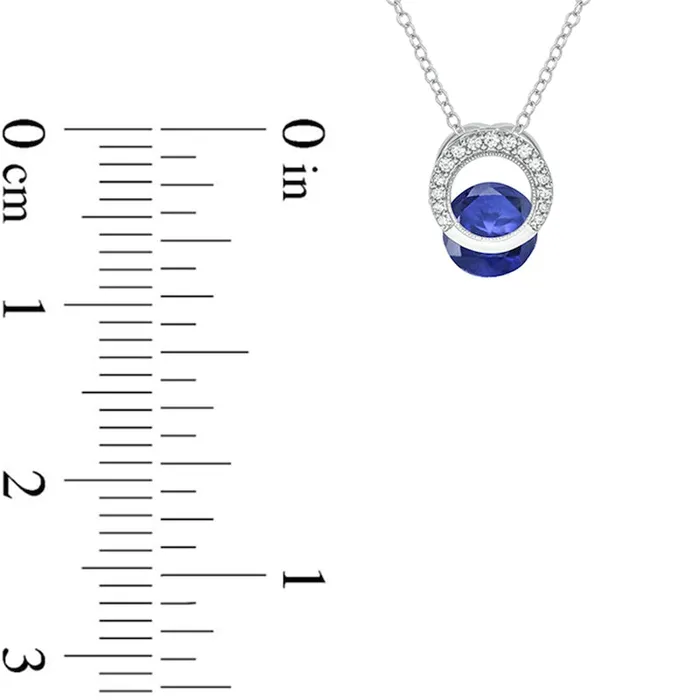 Rings Goldia LabCreated Blue Sapphire and 01 CT TW Diamond Milgrain Open Circle ClipStyle Pendant in Sterling Silver Rings Goldia LabCreated Blue Sapphire and 01 CT TW Diamond Milgrain Open Circle ClipStyle Pendant in Sterling Silver