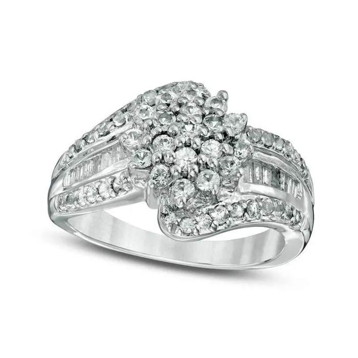 Rings Goldia LabCreated White Sapphire and 020 CT TW Baguette Diamond Triple Row Bypass Ring in Sterling Silver Rings Goldia LabCreated White Sapphire and 020 CT TW Baguette Diamond Triple Row Bypass Ring in Sterling Silver