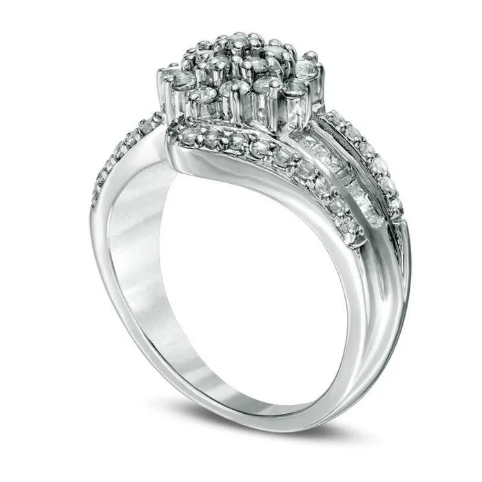 Rings Goldia LabCreated White Sapphire and 020 CT TW Baguette Diamond Triple Row Bypass Ring in Sterling Silver Rings Goldia LabCreated White Sapphire and 020 CT TW Baguette Diamond Triple Row Bypass Ring in Sterling Silver