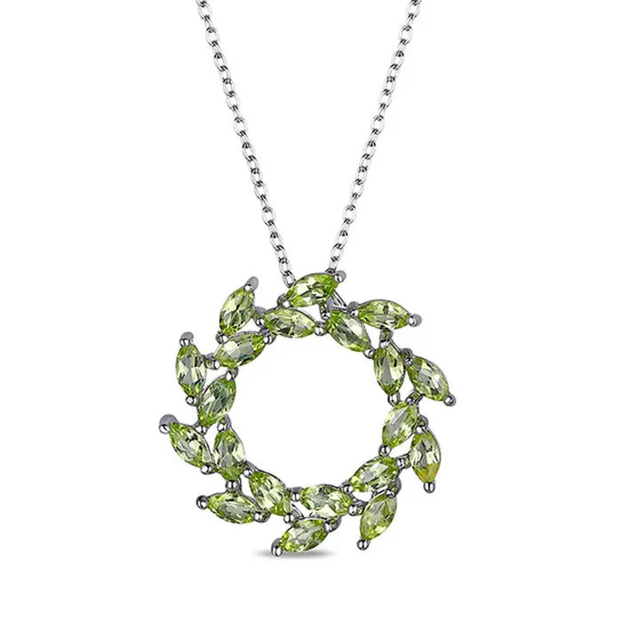 Rings Goldia Marquise Peridot Wreath Open Circle Pendant in Sterling Silver