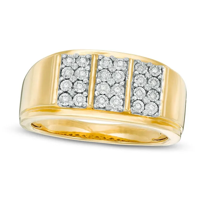 Rings Goldia Mens 010 CT TW Composite Natural Diamond Vertical Three Row Ring in Solid 10K Yellow Gold Rings Goldia Mens 010 CT TW Composite Natural Diamond Vertical Three Row Ring in Solid 10K Yellow Gold