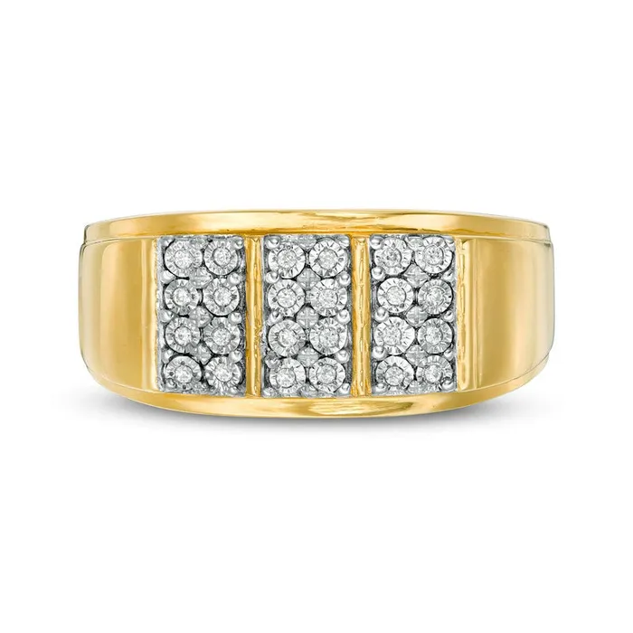 Rings Goldia Mens 010 CT TW Composite Natural Diamond Vertical Three Row Ring in Solid 10K Yellow Gold Rings Goldia Mens 010 CT TW Composite Natural Diamond Vertical Three Row Ring in Solid 10K Yellow Gold