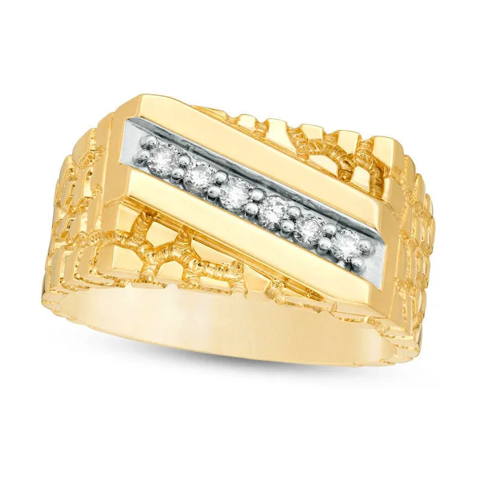 Rings Goldia Mens 020 CT TW Natural Diamond Slant Nugget Ring in Solid 10K Yellow Gold Rings Goldia Mens 020 CT TW Natural Diamond Slant Nugget Ring in Solid 10K Yellow Gold