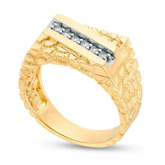 Rings Goldia Mens 020 CT TW Natural Diamond Slant Nugget Ring in Solid 10K Yellow Gold Rings Goldia Mens 020 CT TW Natural Diamond Slant Nugget Ring in Solid 10K Yellow Gold