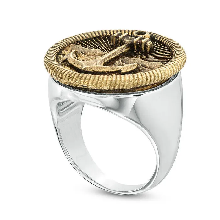Rings Goldia Mens Anchor and Waves AntiqueFinished Signet Ring in Sterling Silver and Bronze Rings Goldia Mens Anchor and Waves AntiqueFinished Signet Ring in Sterling Silver and Bronze