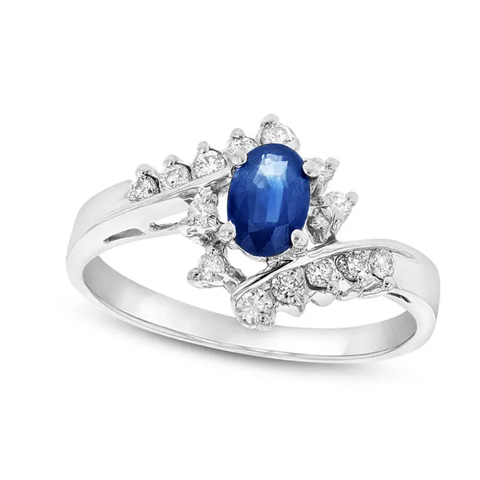 Rings Goldia Oval Blue Sapphire and 025 CT TW Natural Diamond Bypass Ring in Solid 14K White Gold Rings Goldia Oval Blue Sapphire and 025 CT TW Natural Diamond Bypass Ring in Solid 14K White Gold