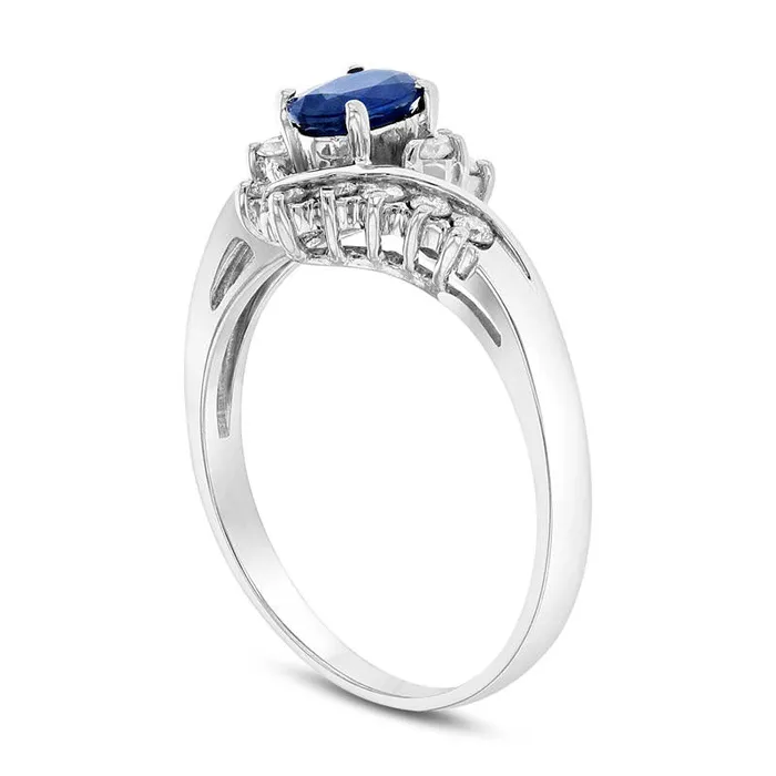 Rings Goldia Oval Blue Sapphire and 025 CT TW Natural Diamond Bypass Ring in Solid 14K White Gold Rings Goldia Oval Blue Sapphire and 025 CT TW Natural Diamond Bypass Ring in Solid 14K White Gold