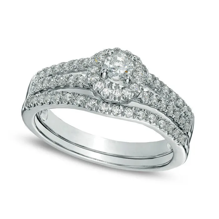 Rings Goldia Previously Owned 050 CT TW Natural Diamond Frame Bridal Engagement Ring Set in Solid 14K White Gold Rings Goldia Previously Owned 050 CT TW Natural Diamond Frame Bridal Engagement Ring Set in Solid 14K White Gold