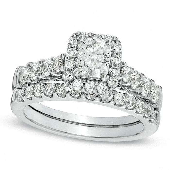 Rings Goldia Previously Owned 20 CT TW RadiantCut Natural Diamond Framed Bridal Engagement Ring Set in Solid 14K White Gold Rings Goldia Previously Owned 20 CT TW RadiantCut Natural Diamond Framed Bridal Engagement Ring Set in Solid 14K White Gold