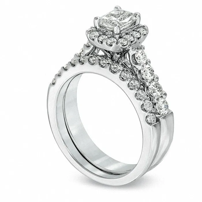 Rings Goldia Previously Owned 20 CT TW RadiantCut Natural Diamond Framed Bridal Engagement Ring Set in Solid 14K White Gold Rings Goldia Previously Owned 20 CT TW RadiantCut Natural Diamond Framed Bridal Engagement Ring Set in Solid 14K White Gold