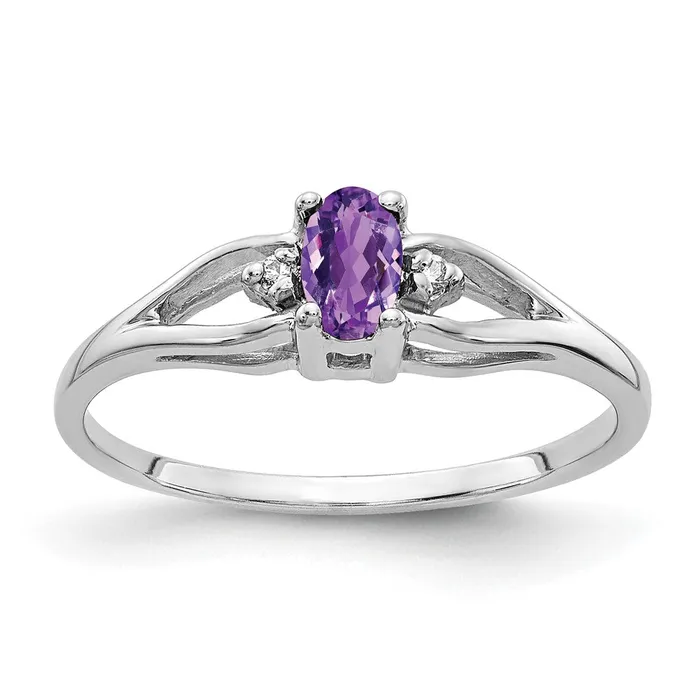 Rings Goldia Solid 14k White Gold 5x3mm Oval Simulated Amethyst A CZ Ring