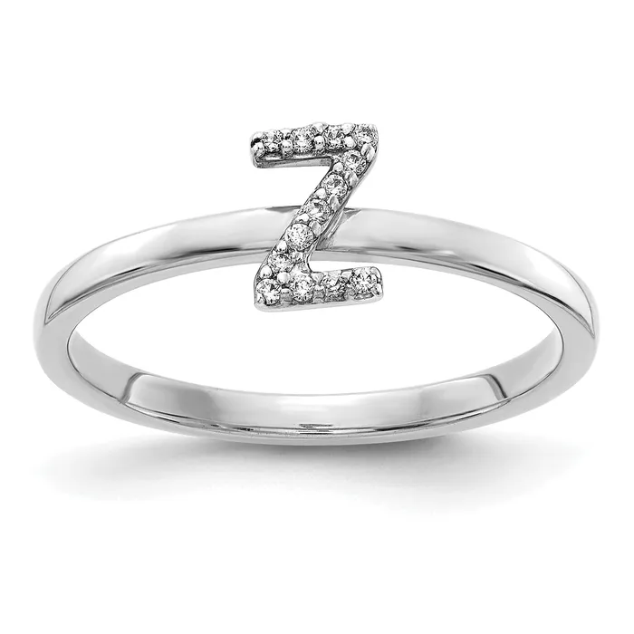Rings Goldia Solid 14k White Gold Simulated CZ Initial Z Ring