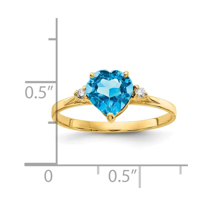Rings Goldia Solid 14k Yellow Gold 7mm Heart Simulated Blue Topaz A CZ Ring