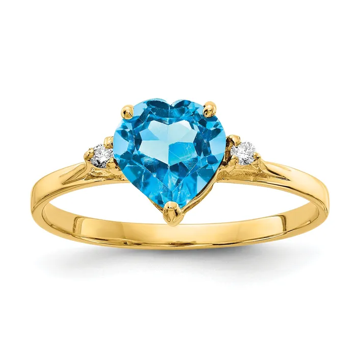Rings Goldia Solid 14k Yellow Gold 7mm Heart Simulated Blue Topaz VS CZ Ring Rings Goldia Solid 14k Yellow Gold 7mm Heart Simulated Blue Topaz VS CZ Ring