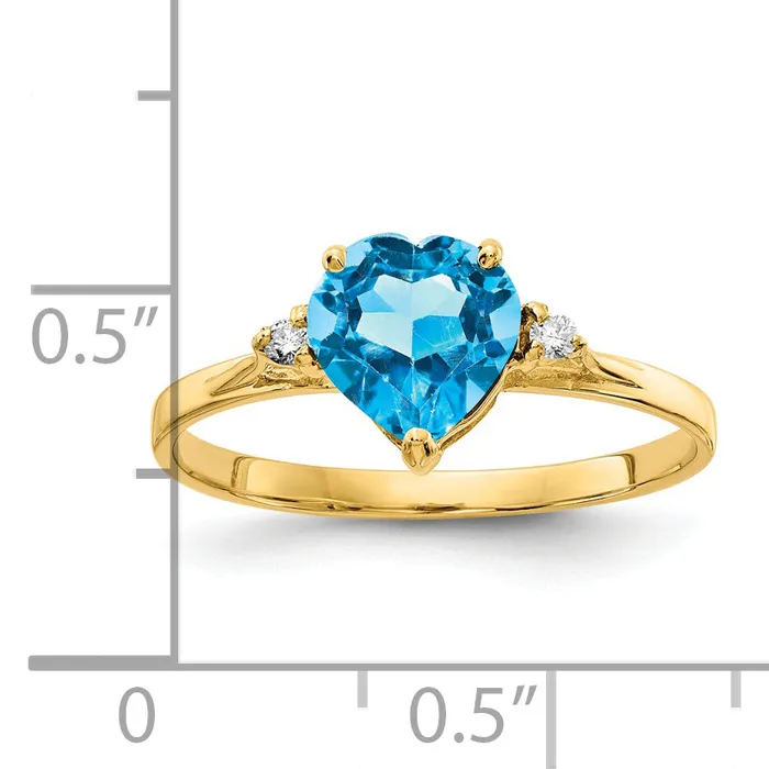 Rings Goldia Solid 14k Yellow Gold 7mm Heart Simulated Blue Topaz VS CZ Ring