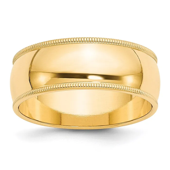 Rings Goldia Solid 14K Yellow Gold 8mm Milgrain Half Round MensWomens Wedding Band Ring Size 4 Rings Goldia Solid 14K Yellow Gold 8mm Milgrain Half Round MensWomens Wedding Band Ring Size 4