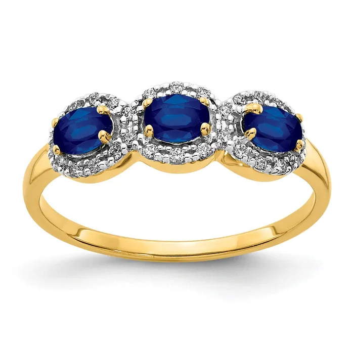 Rings Goldia Solid 14k Yellow Gold Simulated Sapphire and CZ 3Stone Ring Rings Goldia Solid 14k Yellow Gold Simulated Sapphire and CZ 3Stone Ring