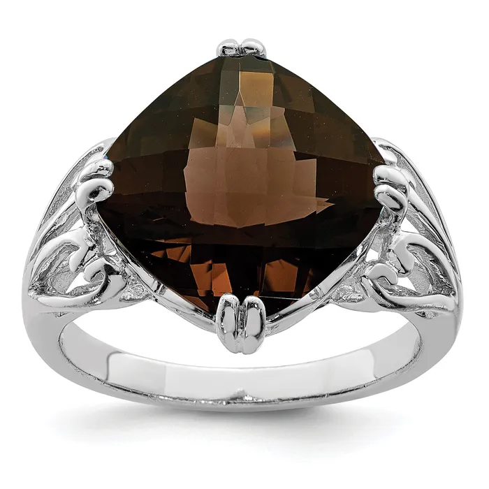 Rings Goldia Sterling Silver Rhodium CheckerCut Smoky Quartz Gemstone Birthstone Ring Fine Jewelry Gift for Her Rings Goldia Sterling Silver Rhodium CheckerCut Smoky Quartz Gemstone Birthstone Ring Fine Jewelry Gift for Her