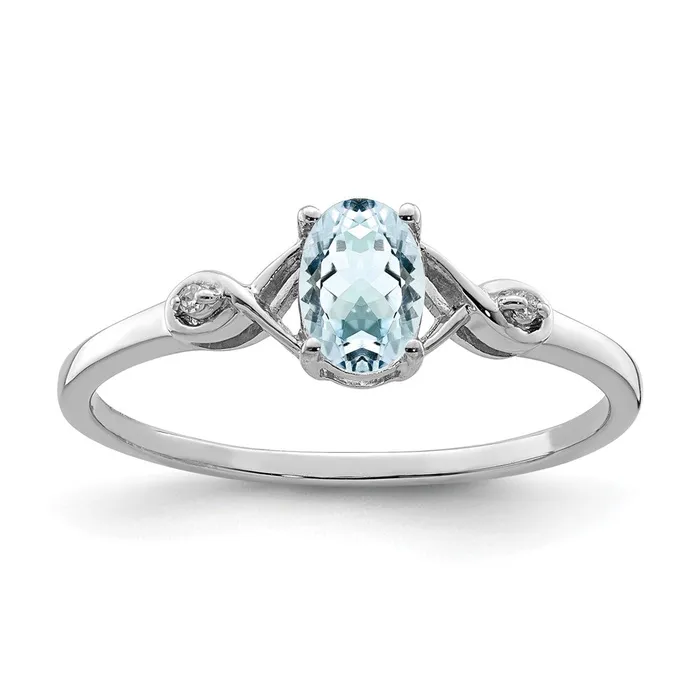 Rings Goldia Sterling Silver Rhodium Plated Diamond and Aquamarine Oval Ring Rings Goldia Sterling Silver Rhodium Plated Diamond and Aquamarine Oval Ring