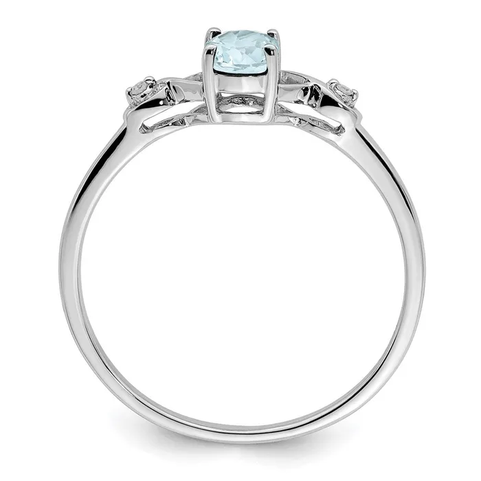 Rings Goldia Sterling Silver Rhodium Plated Diamond and Aquamarine Oval Ring
