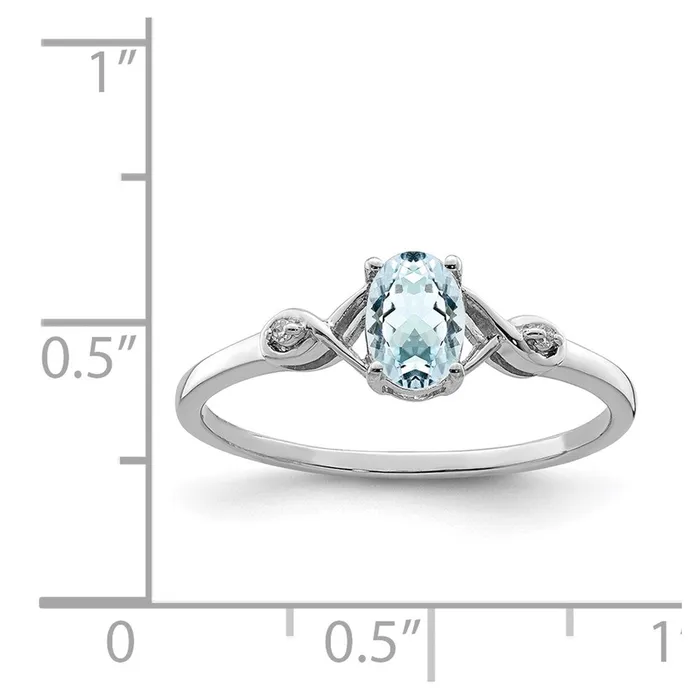 Rings Goldia Sterling Silver Rhodium Plated Diamond and Aquamarine Oval Ring