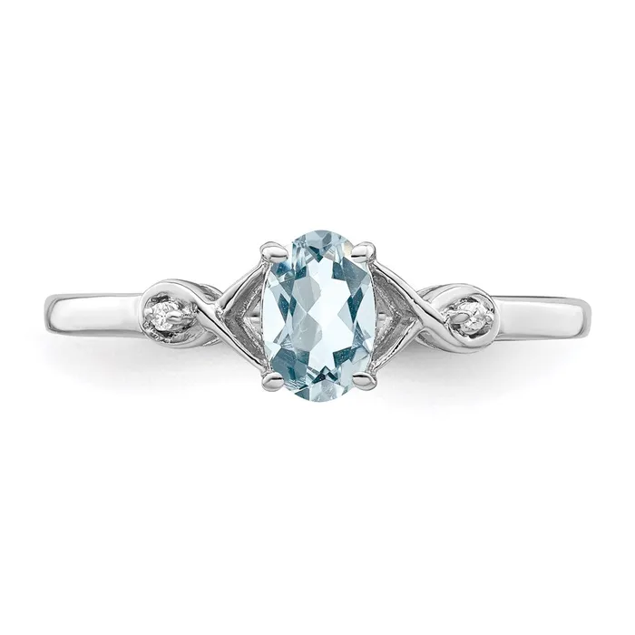 Rings Goldia Sterling Silver Rhodium Plated Diamond and Aquamarine Oval Ring