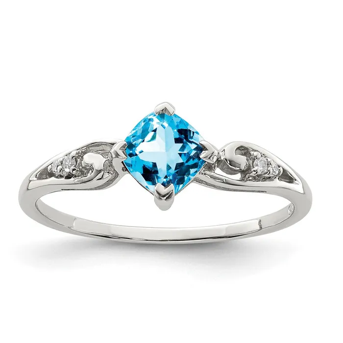 Rings Goldia Sterling Silver Rhodium Plated Diamond and Sky Blue Topaz Cushion Ring Rings Goldia Sterling Silver Rhodium Plated Diamond and Sky Blue Topaz Cushion Ring